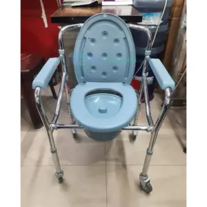 Foldable Commode Chair Height Adjustable Potty Toilet Seat – with Wheels - additional image